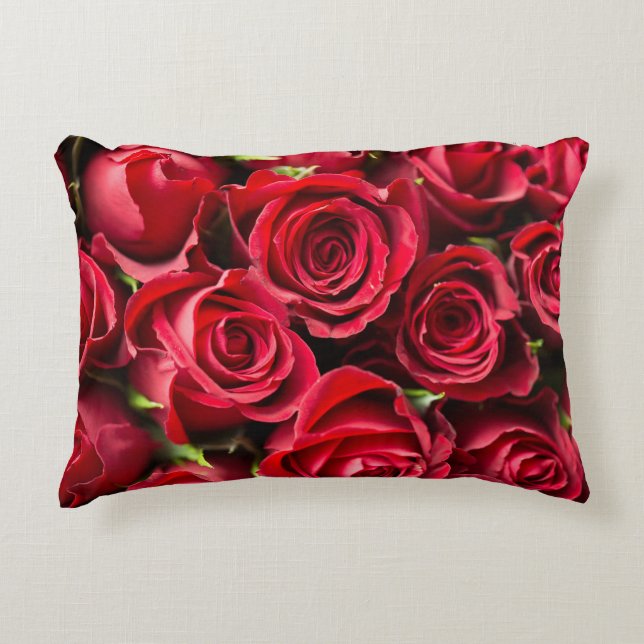 Red Fresh Roses Throw Accent Pillow (Front)