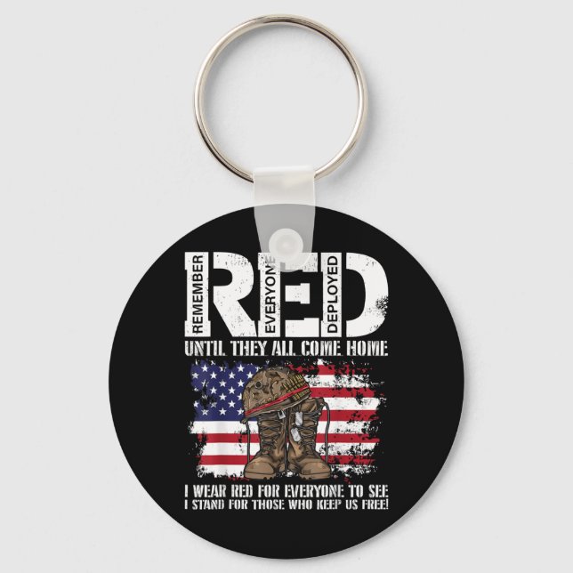 Red Friday Military Wear Red Support Troops Flag Keychain (Front)