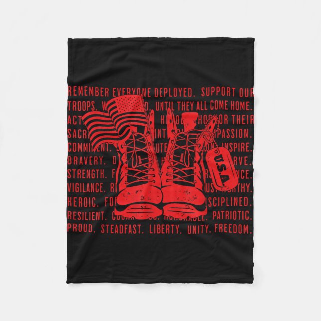 Red friday remember everyone deployed support men fleece blanket (Front)