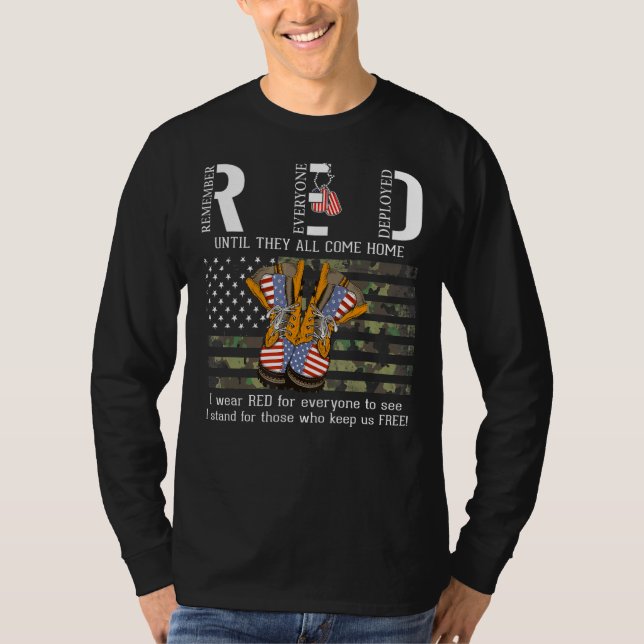 Red Friday Remember Everyone Deployed Us Veteran's T-Shirt (Front)