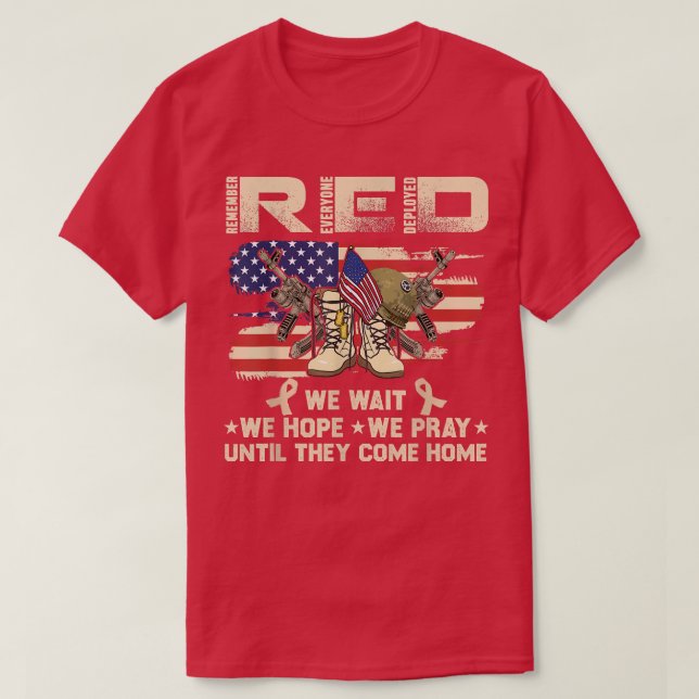 Red Friday Remember Everyone Deployed USA Flag Mil T-Shirt (Design Front)