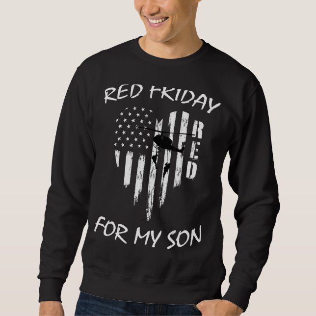 Red Friday Son Military Veteran Support Troops Fla Sweatshirt (Front)