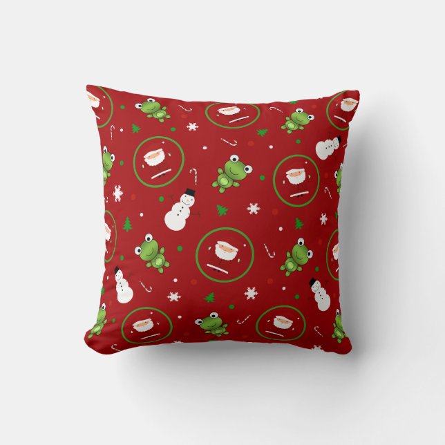Red frogs santa claus snowmen throw pillow (Front)