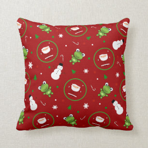 Red frogs santa claus snowmen throw pillow