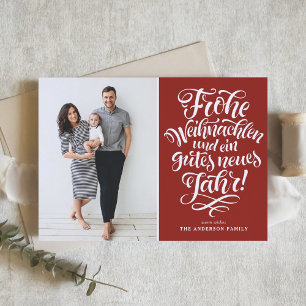 Red Frohe Weihnachten Calligraphy Photo Holiday Card