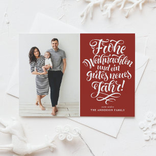 Red Frohe Weihnachten Calligraphy Photo Holiday Card