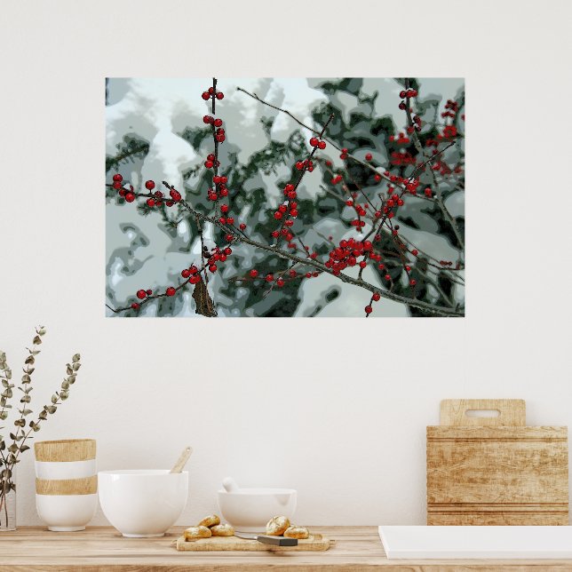 Red Froid Berries hiver saison Poster Wall Art (Cuisine)