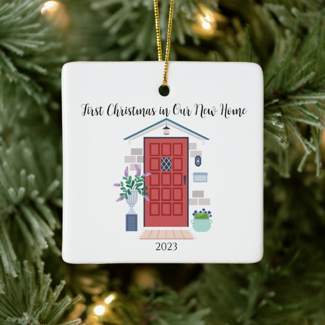 Red Front Door First Christmas in Our New Home Ceramic Ornament (Tree)