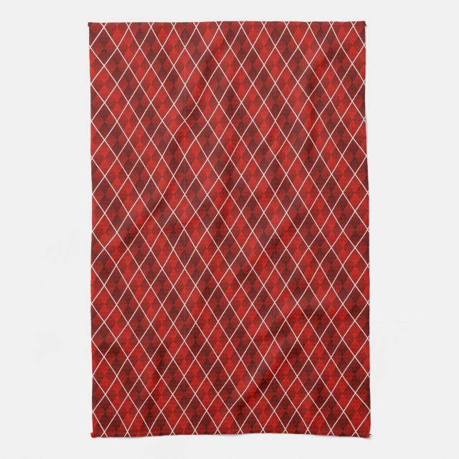 Red Frosted Argyle Kitchen Towel (Vertical)