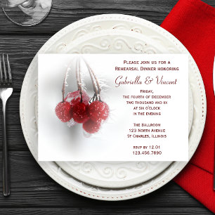 Red Frosty Berries Winter Wedding Rehearsal Dinner Invitation