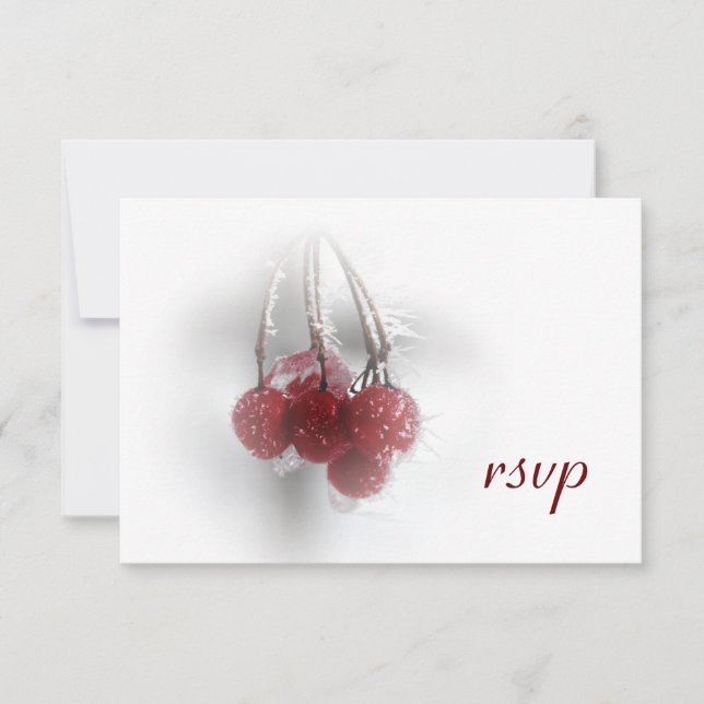 Red Frosty Berries Winter Wedding RSVP Card (Front)