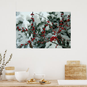 Red Frozen Berries Winter Season Poster Wall Art