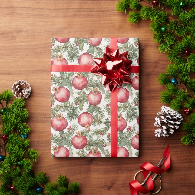 Red Fruit Pomegranate Christmas Wrapping Paper (Holiday Gift)