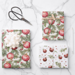 Red Fruit Pomegranate Christmas Wrapping Paper Sheet
