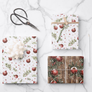 Red Fruit Pomegranate Christmas Wrapping Paper Sheet