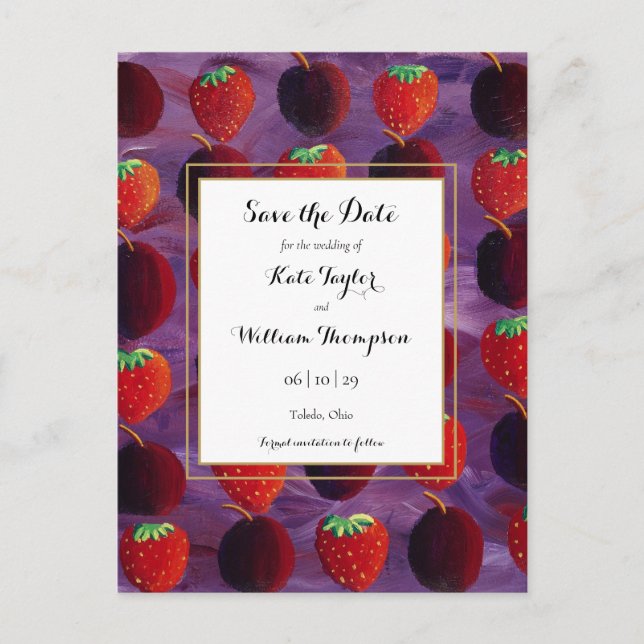 Red Fruits Country Save the Date Invitation Postcard (Front)