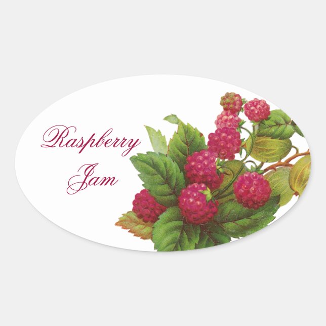 RED FRUITS PRESERVE / RASPBERRIES OVAL STICKER (Front)