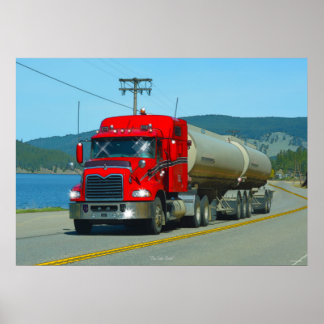 Red Fuel Tanker Truck & Lake Driving Art Print
