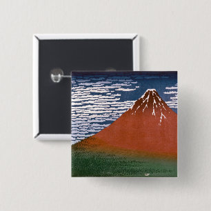 Red Fuji, Aka Fujiyama Volcano Katsushika Hokusai 2 Inch Square Button