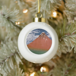 Red Fuji, Aka Fujiyama Volcano Katsushika Hokusai Ceramic Ball Christmas Ornament