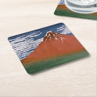Red Fuji, Aka Fujiyama Volcano Katsushika Hokusai Square Paper Coaster