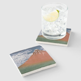 Red Fuji, Aka Fujiyama Volcano Katsushika Hokusai Stone Coaster