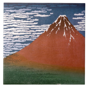Red Fuji, Aka Fujiyama Volcano Katsushika Hokusai Tile