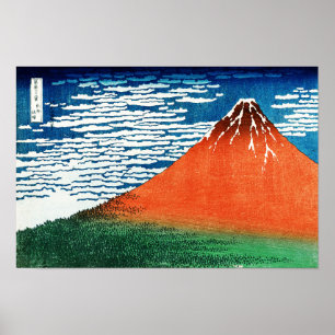 Red Fuji drawing Kanagawa Hokusai Poster