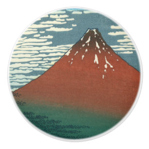 Red Fuji "Fujiyama" Volcano in Japanese Woodcut   Ceramic Knob
