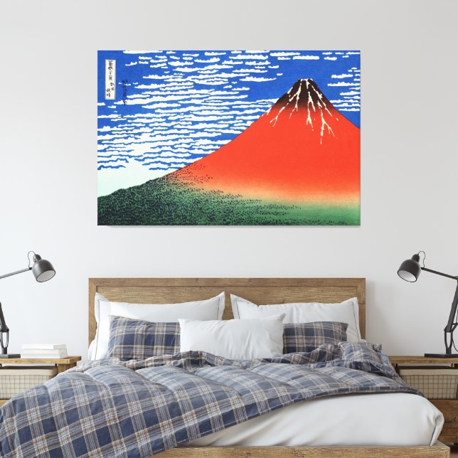 Red Fuji Hokusai Ukiyo-e Japanese Art Canvas Print (Insitu(Bedroom))