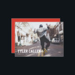 Red Full Photo Grad Announcement<br><div class="desc">This minimalist grad announcement includes sporty lettering, a single photo on the front, and room for lots of text or a single colour on the back. Please visit my Zazzle store for other options and coordinating grad party items. Don't hesitate to DM if you have requests for this design or...</div>