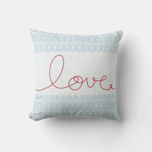 Red Fun Loopy Love Writing Circles Sky Blue Cushio Throw Pillow