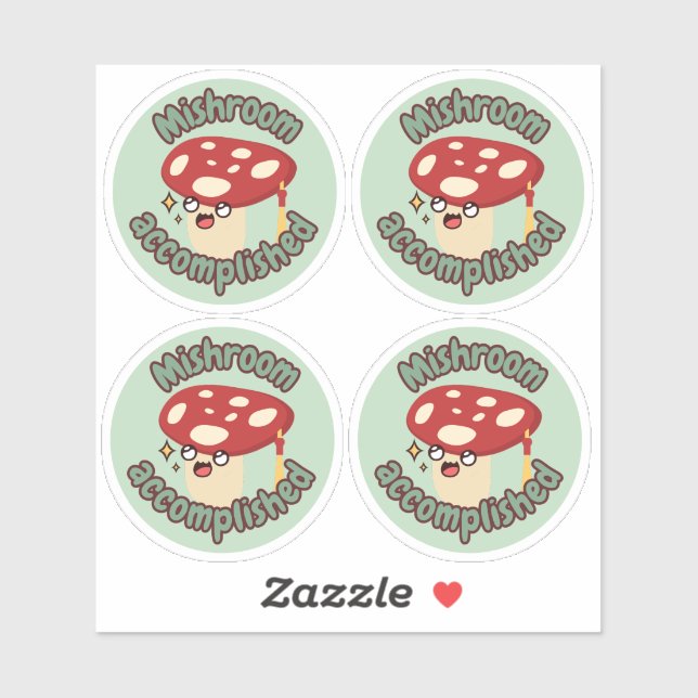 Red Fun Mushroom Grad- Pack of 4 Sticker (Sheet)