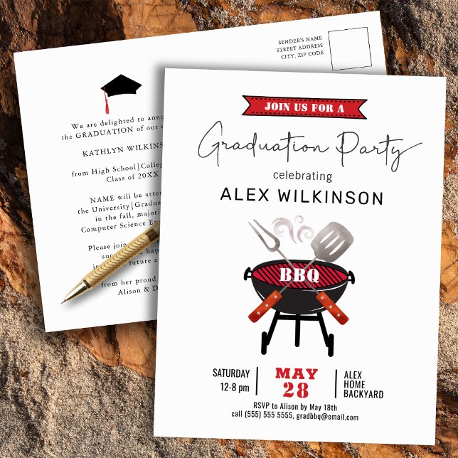 Red Fun Script Simple Graduation BBQ Invitation (Créateur téléchargé)