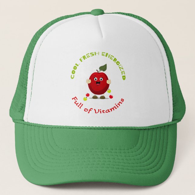 Red funny apple trucker hat (Front)