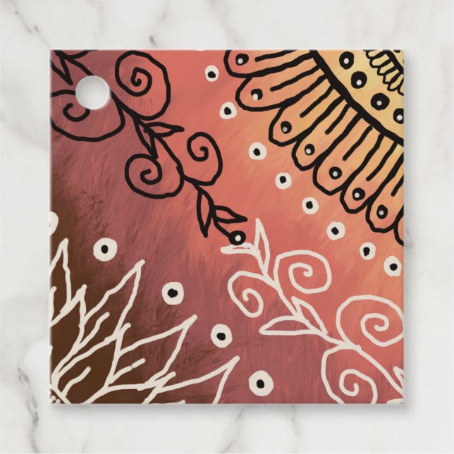 Red Funny Art Pattern Favour Tags (Front)