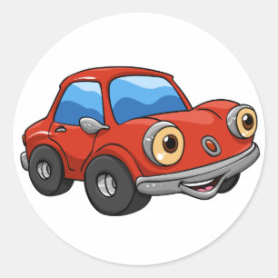 Red Funny car cartoon - Choose background colour Classic Round Sticker