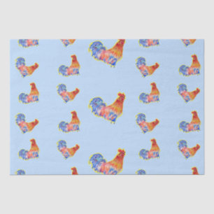 Red Funny Rooster Cockerel Blue and White Spots Tissue Paper