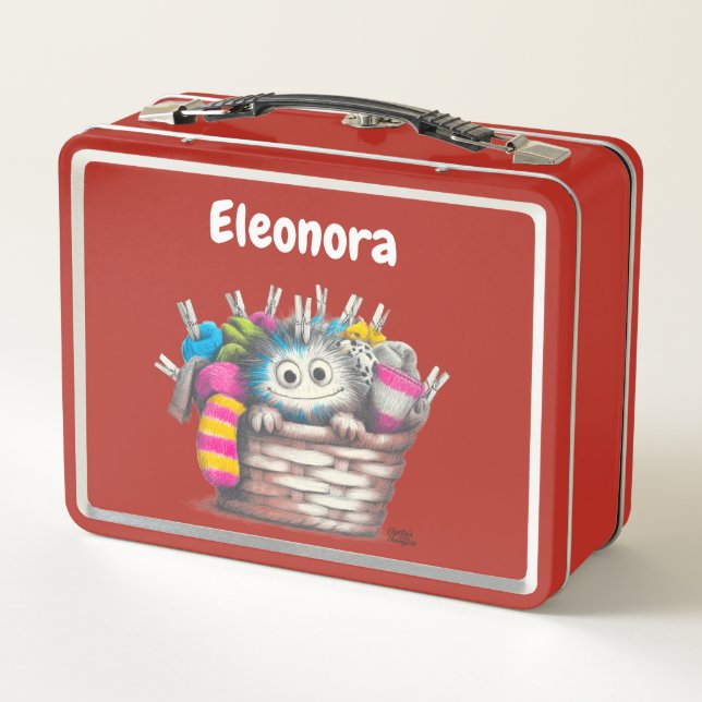 Red Funny Sock Monster Kids Design Metal Lunch Box (Back)
