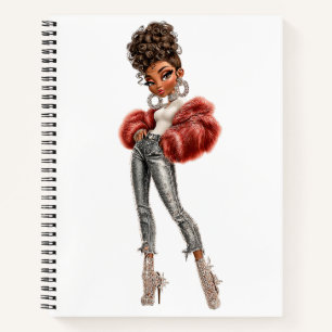  Red Fur Glam Girl Spiral Notebook