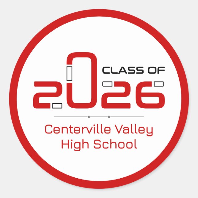 Red Futuristic Class of 2026 Classic Round Sticker (Front)