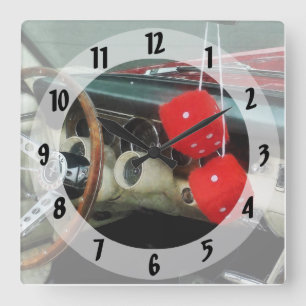 Red Fuzzy Dice in Converible Square Wall Clock