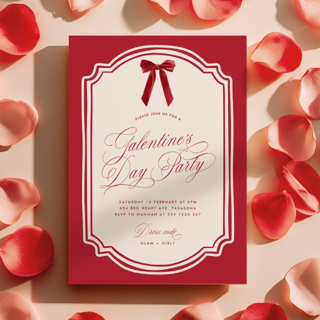 Red Galentine's Day Party Invitation with Bow (Creator Uploaded)