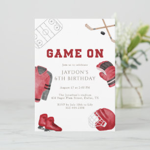 Red Game On Hockey Birthday Party Kids Sports Game Invitation