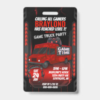 Red Game Truck Birthday Party VIP Invitation