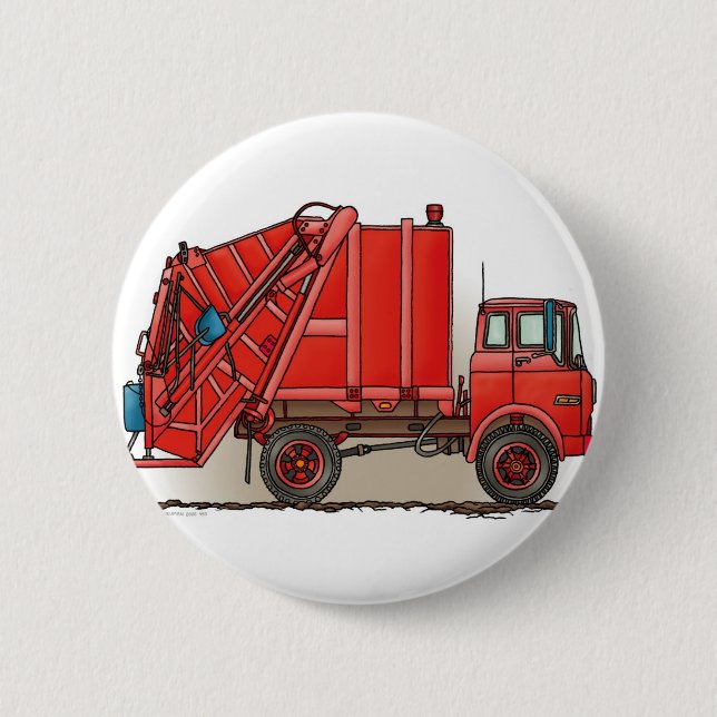 Red Garbage Truck 2 Inch Round Button (Front)