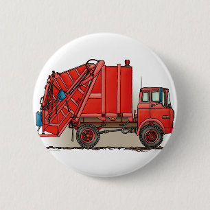 Red Garbage Truck 2 Inch Round Button