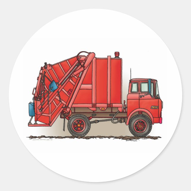 Red Garbage Truck Classic Round Sticker (Front)