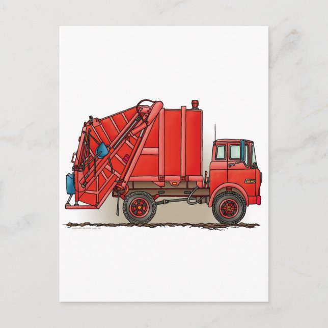 Red Garbage Truck Postcard (Front)