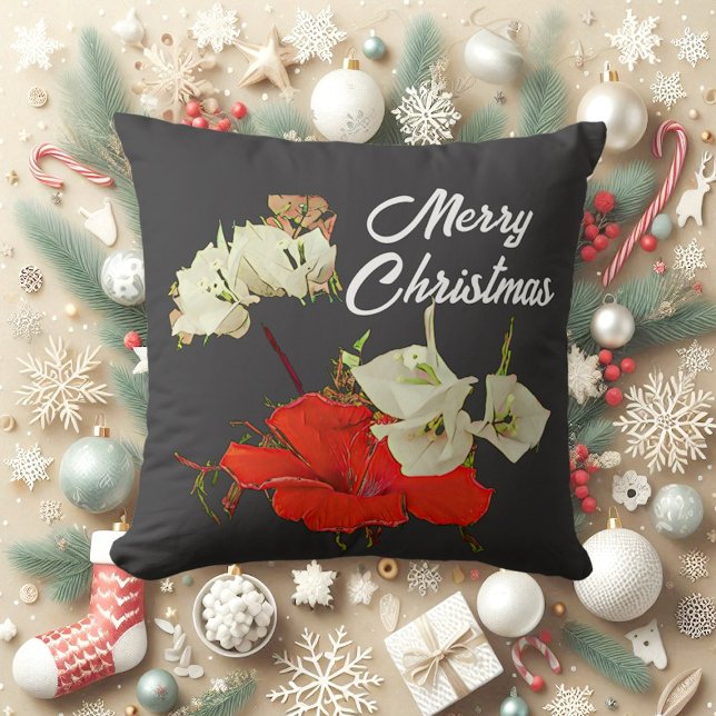 Red Garden Hibiscus Merry Christmas Floral Baby Throw Pillow (Red Garden Hibiscus Merry Christmas Floral Baby Throw Pillow)